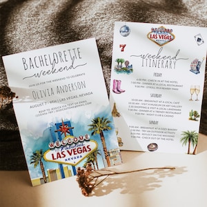 Plantilla de itinerario de fin de semana para despedida de soltera en Las Vegas, invitación para despedida de soltera en Las Vegas, programa de fin de semana para chicas, Vegas Before Vows