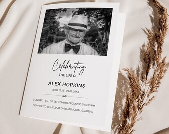 Modern Funeral Program Template, Editable Foldable Funeral Memorial Program, Celebration of Life, Printable Funeral Program Obituary Program