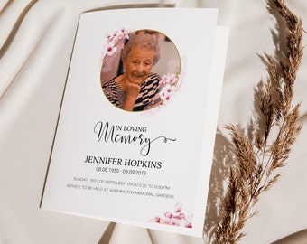 Sakura Blossom Funeral Program Template, Editable Memorial Service Template, Celebration of Life, Printable Funeral Program Obituary Program