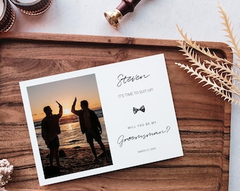 Photo Groomsman Proposal Card Template, Suit Up Card Template, Best Man Proposal Card, Will You Be My Groomsmen Card, Be My Best Man Card