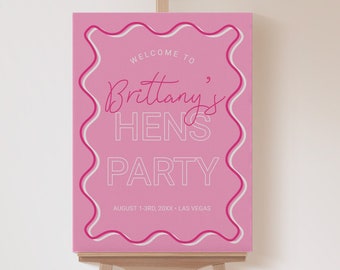 Pink Hens Party Welcome Sign Template, Printable Curve Pink Bachelorette Party, 18x24, 24x36 Curve Pink Hens Party Welcome Sign Template