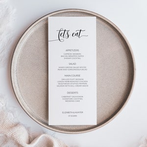 Hochzeitsmenü Vorlage, Minimalistisches Hochzeitsmenü, Let's Eat Menü, modernes Design für Ihren besonderen Tag