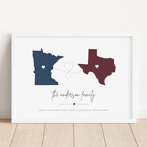Jedes US STAATSKARTEN Wand-Kunst-Plakat, druckbare Fern zwei Zustandskarten, personalisierte Karte Plakat von Zustand zu Zustand-Karte, individuelles Umzugsgeschenk