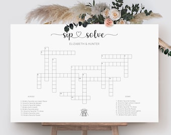 Custom Wedding Crossword Puzzle Template, Printable Large Sip & Solve Puzzle, Wedding Guest Games, Bridal Shower Crossword Game, FOUR Sizes