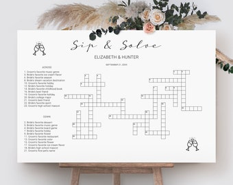 Custom Wedding Crossword Puzzle Template, Sip & Solve Puzzle, Personalized Wedding Guest Games, Bridal Shower Crossword Game, FOUR Sizes