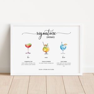 Signature Drinks Sign Template, Signature Cocktail Sign, Printable Wedding Bar Menu Sign, His and Hers Bar Sign, 8x10, 5x7, 18x24 Bar Sign