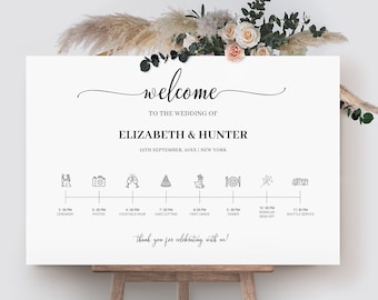 Minimalist Wedding Timeline Sign Template with Icons, Order of Events Sign, Wedding Itinerary Sign, Printable Wedding Events Timeline Sign