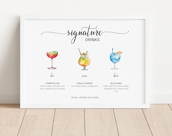 Signature Drinks Sign Template, Signature Cocktail Sign, Printable Wedding Bar Menu Sign, His and Hers Bar Sign, 8x10, 5x7, 18x24 Bar Sign