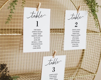 Wedding Seating Chart Cards Template, Minimalist Wedding Table Chart Cards, Minimal Wedding Seating Chart, Table Seating Chart Cards, JENA
