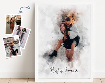Personalized Watercolor Bestfriends Portrait from Photo, Perfect Besties Birthday Gift or Bridesmaid Gift, Unique Portrait Gifts For Friends