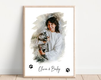 Unique Gift for Cat Owner, Personalized Pet Lovers, Watercolor Painting Portrait From Photo, Cat Mom Gift, Memorial Gift for Pet Owner