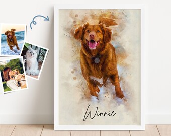 Personalized Watercolor Pet Portrait From Photo, Painting Dog Memorial Gift, Dog Mom Gift, Pet Loss Gift, Cat Portrait, Gift For Pet Lovers