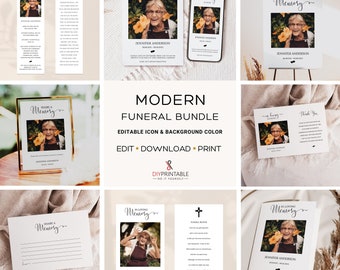 Paquete de plantillas de fotos modernas para funerales, plantilla de obituario funerario, celebración del recuerdo de la vida, paquete de servicio conmemorativo, en memoria amorosa