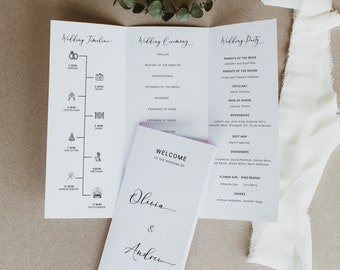 Trifold Wedding Program Template, Wedding Schedule Program Template, Printable Wedding Day Timeline Schedule, Infographic Brochure Template