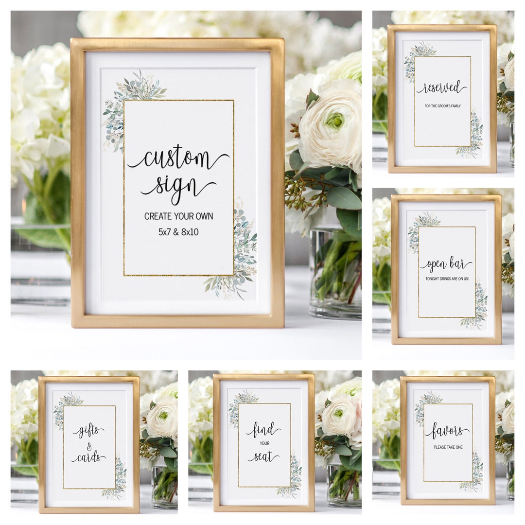 Custom Wedding Sign Template With Greenery Leaves Favors Oh Etsy