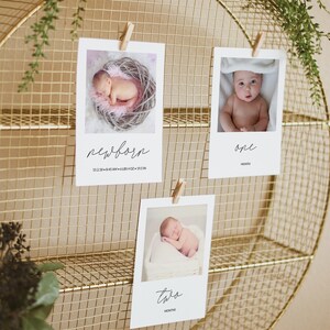 Modèle de bannière photo mensuelle premier anniversaire, cartes-photos d'étape mensuelle de bébé, bannière Photo 1er anniversaire, photos première année de bébé