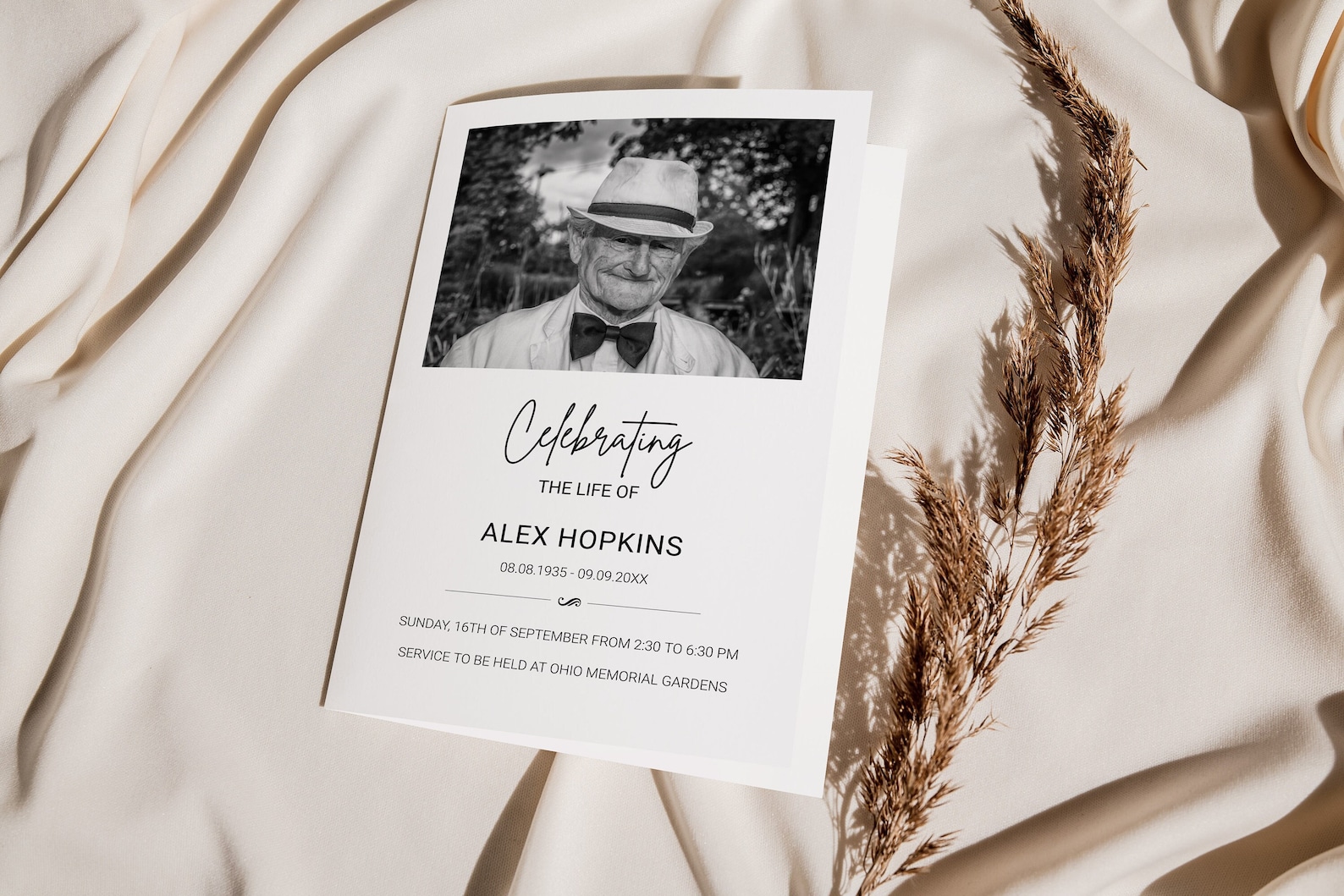 Modern Funeral Program Template, Editable Foldable Funeral Memorial