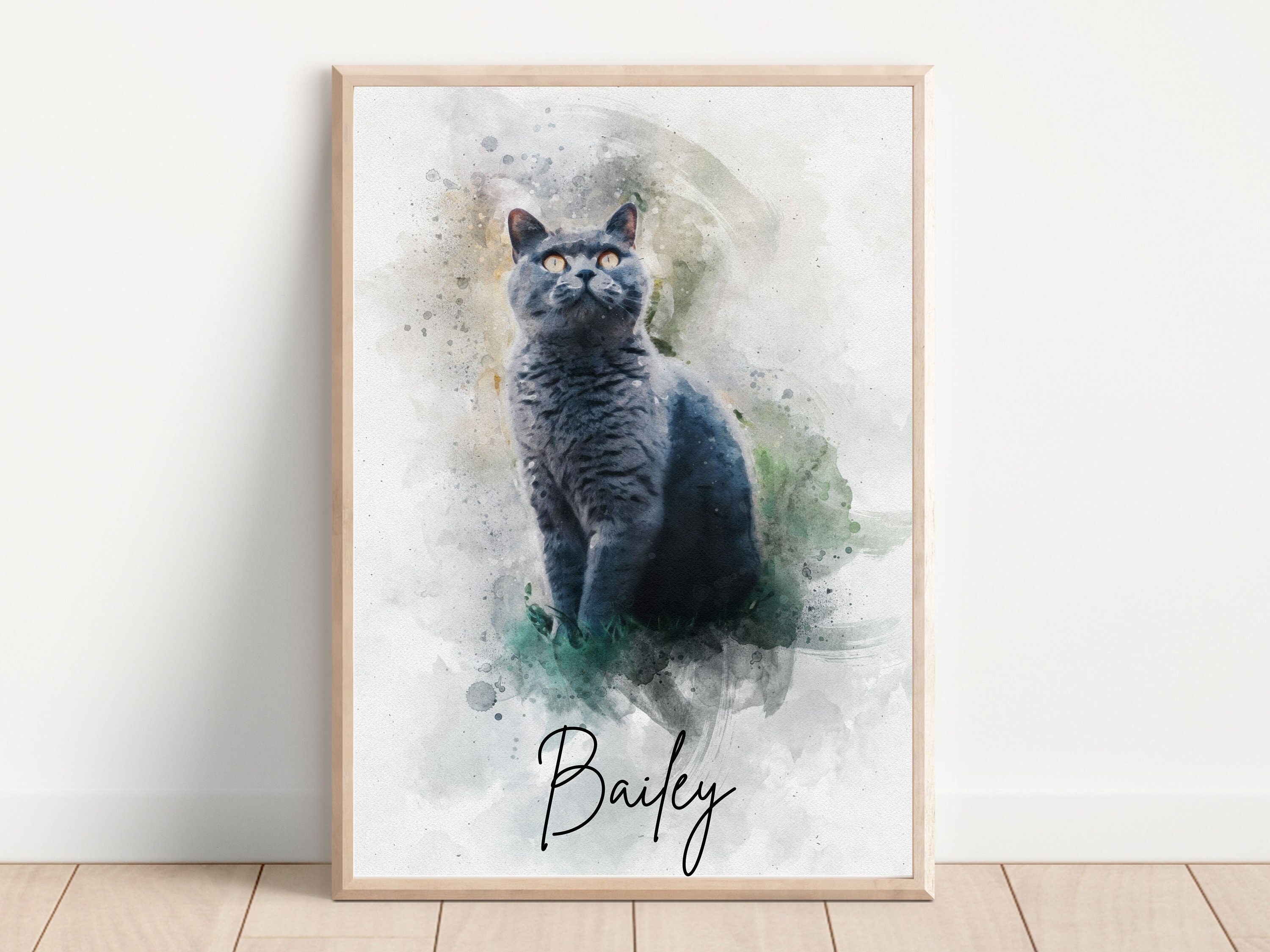 Personalized Watercolor Cat Portrait From Photo, Painting Pet Memorial Gift, Cat Mom Gift, Pet Loss Gift, Dog Portrait, Gift For Pet Lovers