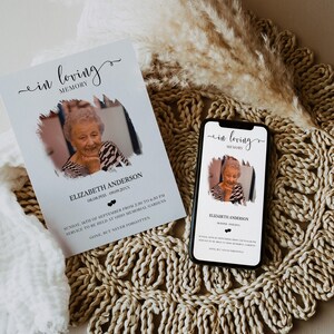 Photo Funeral Announcement Template, Funeral Electronic Invitation for Smartphones, Electronic Celebration of Life invitation Template