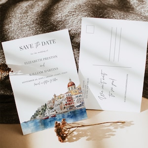 Modèle « Save the Date » de la côte amalfitaine, carte postale « Save the Date » Positano Amalfi, « Save the Date » pour mariage en Italie, photo « Save the date » de voyage