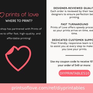 May include: A graphic with the text "prints of love" and a heart-shaped logo. The text includes "WHERE TO PRINT?" and details about fast, high-quality, and affordable printing. Additional text promotes designer-reviewed quality, fast turnaround, and dedicated customer support.