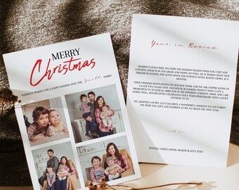 Photo Christmas Card Template, A Year in Review Christmas Cards with Message, Family Christmas Photo Collage Card, Printable Greeting Card