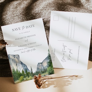 Modèle « Save the Date » de destination, vallée du Yosemite, carte postale « Save the date » du parc national de Yosemite, carte « save the date » avec photo en ligne