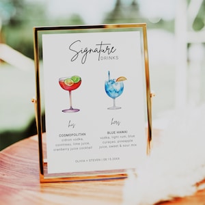 Signature Drinks Sign Template, Signature Cocktail Sign, Printable Wedding Bar Menu Sign, His and Hers Bar Sign, 8x10, 5x7, 18x24 Bar Sign