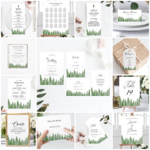 Pine Tree Wedding Bundle Templates, Forest Wedding Invitation, Bundle Wedding Invite, Woodland Wedding Invitation Suite, Try Before You Buy