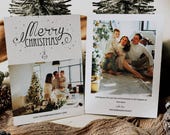 Printable Photo Christmas Card Template, Double Sided Modern Holiday Layout, Editable Digital Download