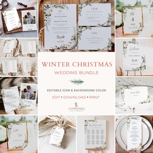 Szablon pakietu WINTER WEDDING, Pakiet zaproszeń na ślub na Boże Narodzenie, Zestaw papeterii na ślub na Boże Narodzenie, Rustykalny zestaw pakietów ślubnych na święta