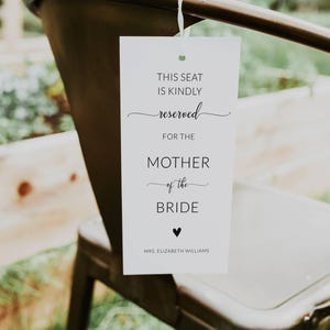 Editable Reserved Seating Tag Template, Minimalist Wedding Seating Tags, Modern Printable Chair Sign Template, Wedding Ceremony Seat Tag