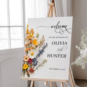 Editable Wildflower Welcome Sign Template, Pressed Flowers, Printable Wedding Welcome Sign, Colorful Flowers Garden Party Decor Sign