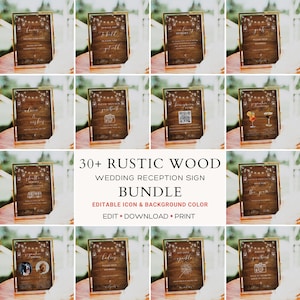 RUSTIC Wedding Reception Signs Templates BUNDLE, Printable Wedding Signs, 30+ Rustic Barn Wood String Jar Lights Wedding Signs Template