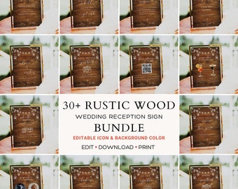 RUSTIC Wedding Reception Signs Templates BUNDLE, Printable Wedding Signs, 30+ Rustic Barn Wood String Jar Lights Wedding Signs Template