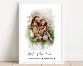 Custom Mother Portrait from Photo, Mothers Day Painting, Best Mom Ever, Custom Watercolor Painting Gifts For Mom, Perfect Gift Ideas for Mom