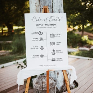 Modern Wedding Timeline Sign Template with Icons, Order of Events Sign, Wedding Itinerary Sign, Printable Wedding Events Timeline Sign, 40