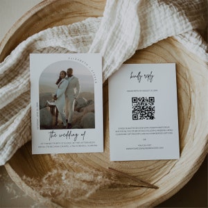 Whimsical Arched Frame Photo QR Code RSVP Wedding Invitation, Photo Wedding Electronic Invitation Template, Minimalist Online Invitation
