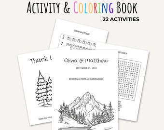 Mountain Wedding Activity Book for Kids, Personalized Coloring Book, Printable Forest Wedding Playing Book, Kids Activity Kits for Wedding
