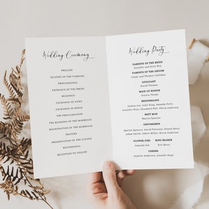 1. "Elegant Wedding Program Template - Modern Script with Icons, Printable Timeline, Minimalist Foldable Ceremony Brochure, Perfect for Bridal Gift