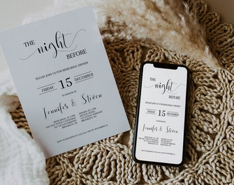 Modern Rehearsal Dinner Invitation Template, The Night Before Wedding Rehearsal Dinner Invitation, Digital Online Rehearsal Dinner Invite