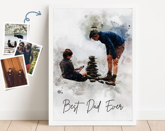Personalized Watercolor Father Portrait from Photo, Fathers Day Painting, Best Dad Ever, Unique Gifts For Dad, Gift Ideas for Father