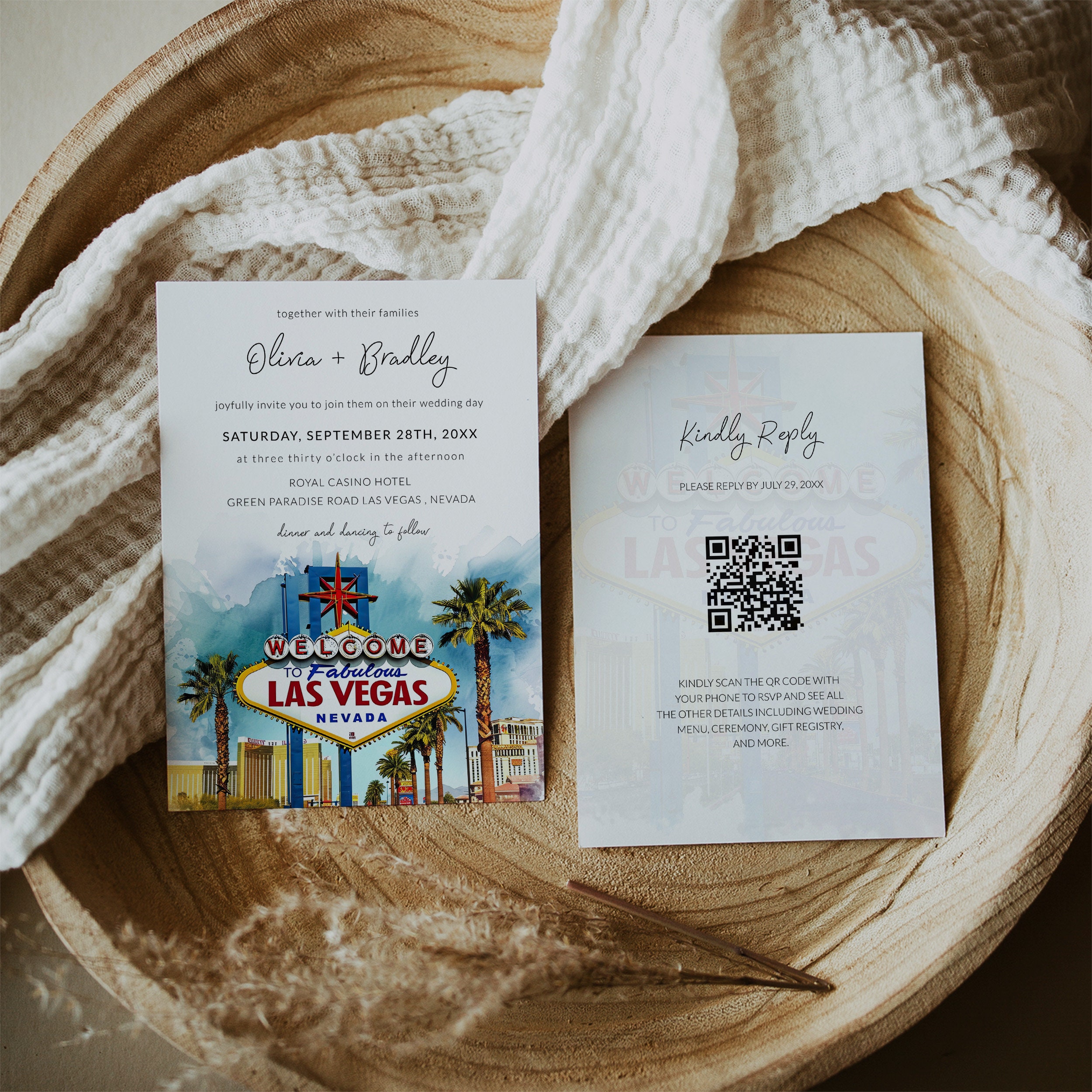 LAS VEGAS Wedding Invitation Template With Photo, QR Code Rsvp LAS VEGAS Wedding Invitation Template With Photo, QR Code Rsvp