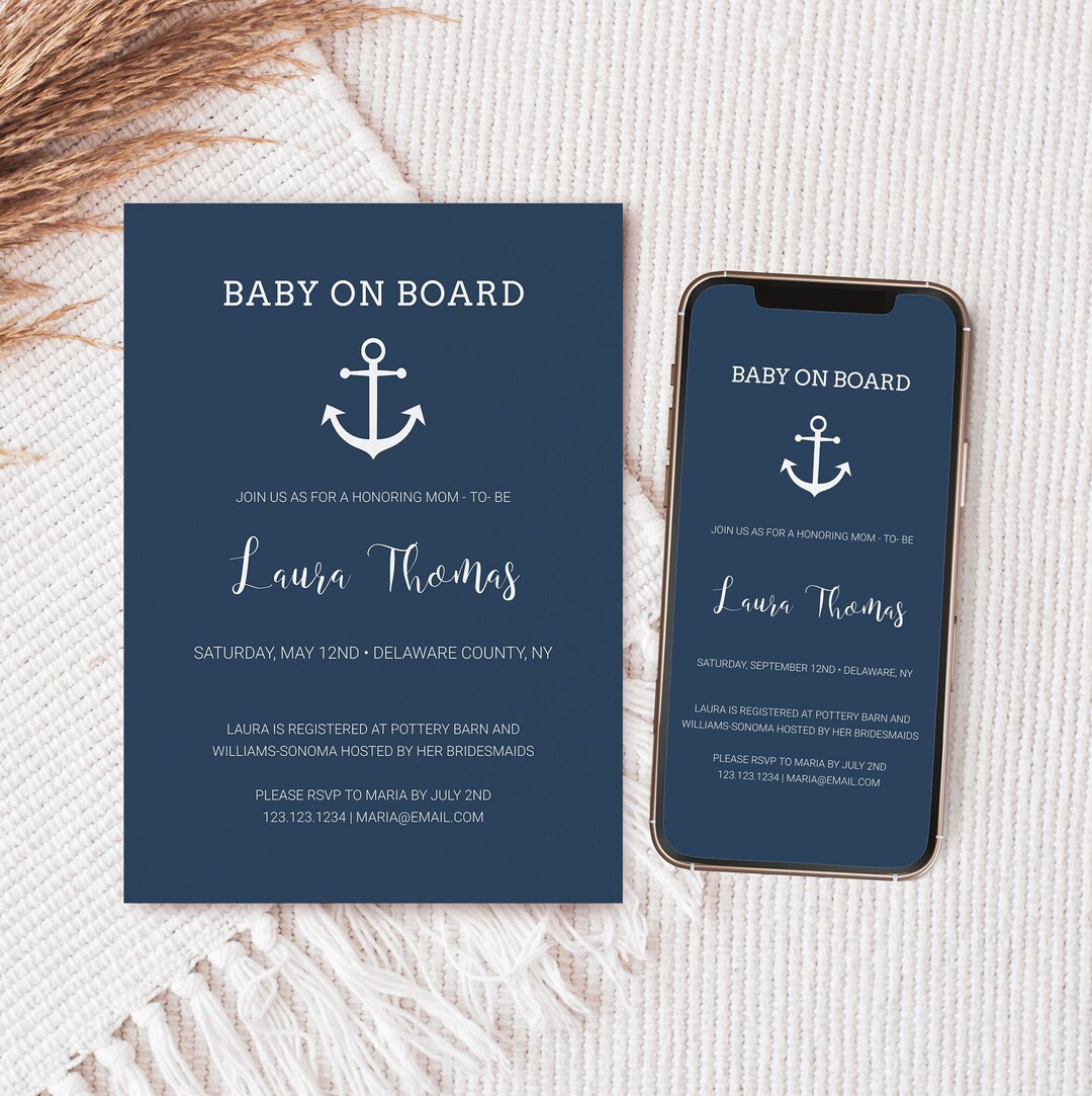 Nautical Baby Shower Invitation Template, Ocean Theme Baby Shower