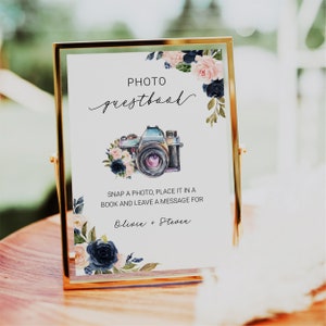 Photo GUEST BOOK SIGN Template, Printable Navy Blue & Blush Pink Floral Wedding Photo Guestbook Sign, 8x10, 5x7, 4x6 Photo Guestbook Sign