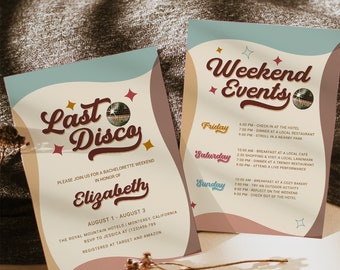 Itinerario per un weekend di addio al nubilato in stile disco, modello di itinerario per un weekend di addio al nubilato in stile disco retrò, tema disco retrò anni '70 per dispositivi mobili