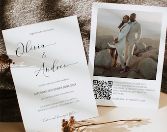 Minimal Elegant Handwritten Script QR Code Wedding Invitation, Photo Wedding Electronic Invitation Template, Minimalist Online Invitation