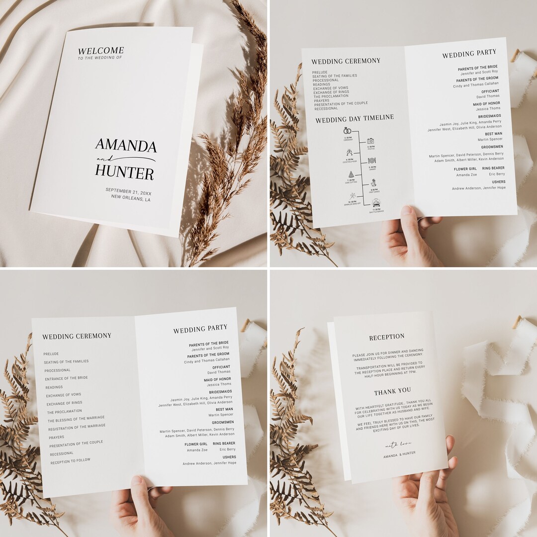 Sample Folded Programs Folded Wedding Program Template With Timeline & Icons (digital Download ...