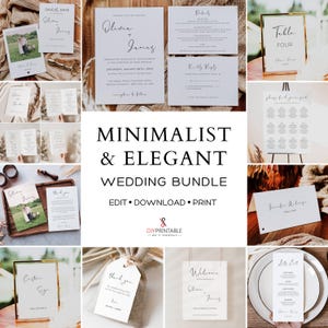 Minimalist WEDDING Invitation BUNDLE Template Printable Script Wedding Stationery Template Bundle Modern Wedding Bundle Kit Digital Download