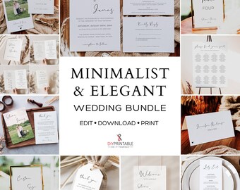 Minimalist WEDDING Invitation BUNDLE Template Printable Script Wedding Stationery Template Bundle Modern Wedding Bundle Kit Digital Download